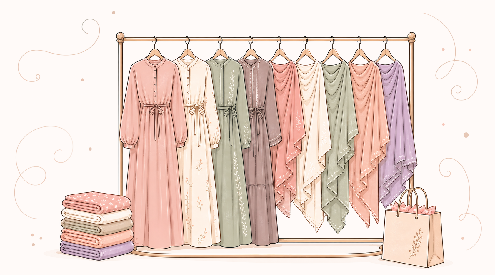 Ilustrasi gantungan gamis dan kerudung